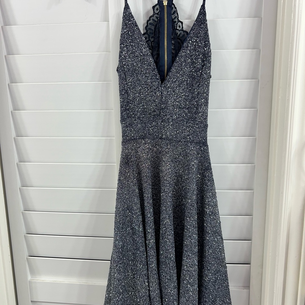Windsor Sparkling Navy V-Neck Prom Dress